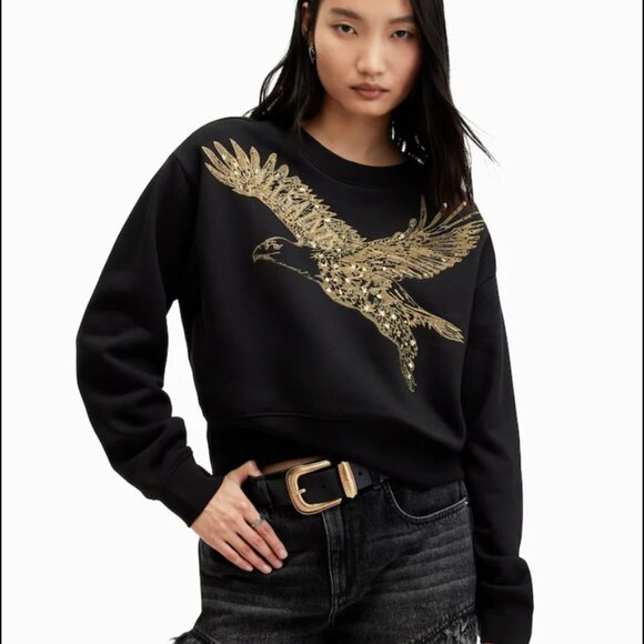 AllSaints NWT  "Flite Separo" Gold Embroidered Crewneck  Sweatshirt - Picture 5 of 5